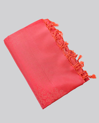 Vermilion red soft silk saree with gold zari rangoli motif weave and matching blouse