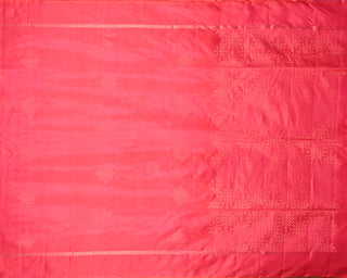 Vermilion red soft silk saree with gold zari rangoli motif weave and matching blouse