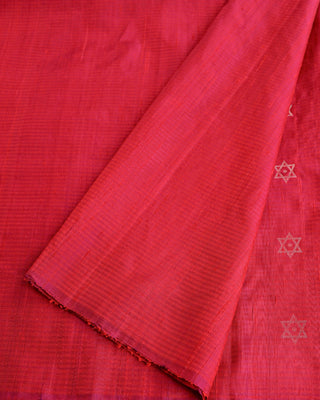 Crimson and purple dual-tone soft silk saree with silver zari star butta motifs