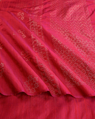 Crimson and purple dual-tone soft silk saree with silver zari star butta motifs