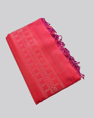Crimson and purple dual-tone soft silk saree with silver zari star butta motifs