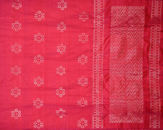 Crimson and purple dual-tone soft silk saree with silver zari star butta motifs