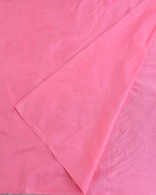 Rose pink soft silk saree with silver zari bird and floral vine border design