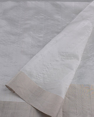 Pure White Handwoven Chanderi Silk Saree with Silver Zari Floral Motifs and Tissue Border
