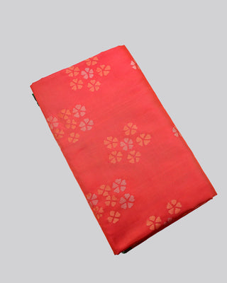 Dual tone orange and red pure silk Uppada Jamdani handloom saree with floral motifs and gold zari kaddi border