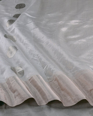 Pure White Handwoven Chanderi Silk Saree with Silver Zari Floral Motifs and Tissue Border