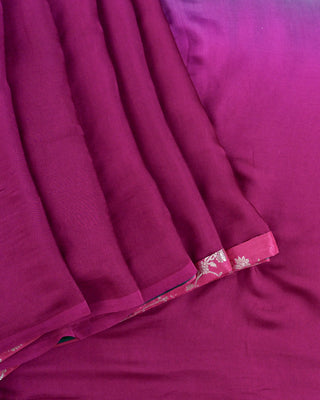 Magenta & Bottle Green Ombre Modal Silk Saree with Silver Floral Zari Border