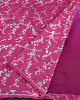 Magenta & Bottle Green Ombre Modal Silk Saree with Silver Floral Zari Border