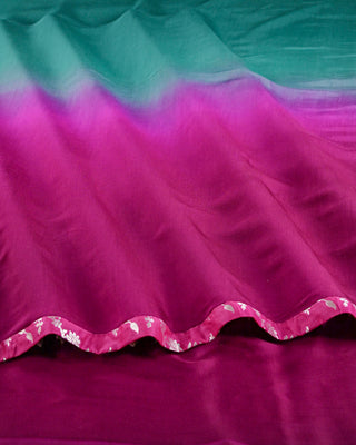 Magenta & Bottle Green Ombre Modal Silk Saree with Silver Floral Zari Border