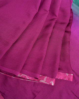 Magenta & Bottle Green Ombre Modal Silk Saree with Silver Floral Zari Border