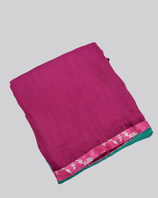 Magenta & Bottle Green Ombre Modal Silk Saree with Silver Floral Zari Border