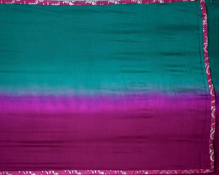 Magenta & Bottle Green Ombre Modal Silk Saree with Silver Floral Zari Border