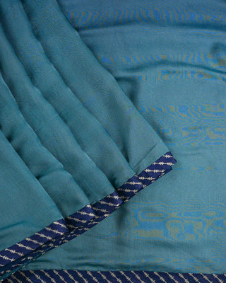 Teal & Steel Blue Ombre Modal Silk Saree with Silver Chevron Zari Border