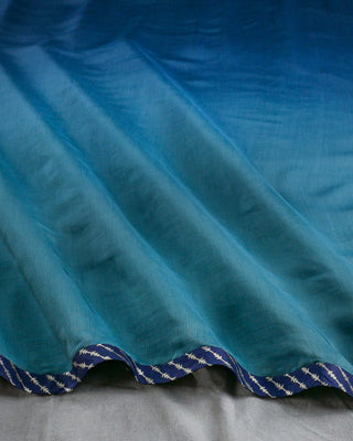 Teal & Steel Blue Ombre Modal Silk Saree with Silver Chevron Zari Border