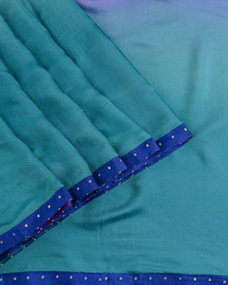 Purple & Sea Green Ombre Modal Silk Saree with Gold Dotted Border and Navy Blouse