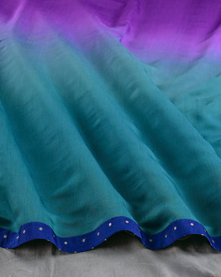 Purple & Sea Green Ombre Modal Silk Saree with Gold Dotted Border and Navy Blouse