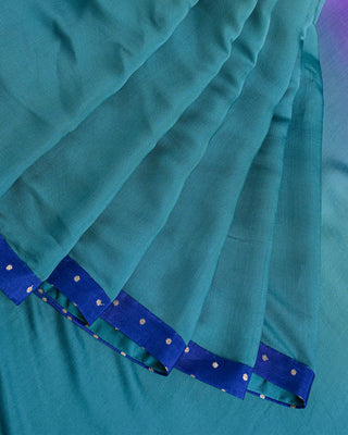 Purple & Sea Green Ombre Modal Silk Saree with Gold Dotted Border and Navy Blouse