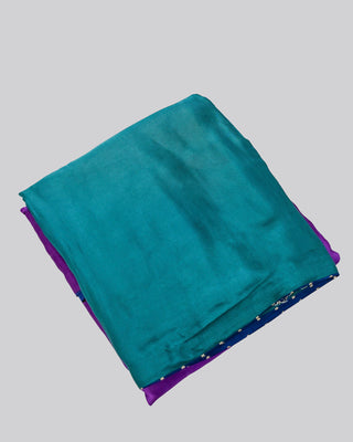 Purple & Sea Green Ombre Modal Silk Saree with Gold Dotted Border and Navy Blouse