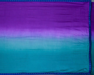 Purple & Sea Green Ombre Modal Silk Saree with Gold Dotted Border and Navy Blouse