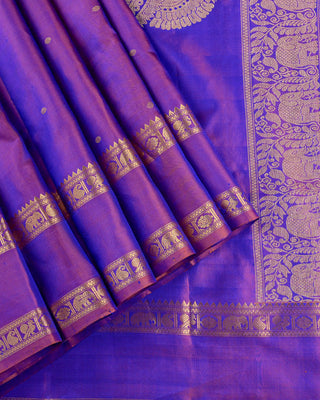 Lavender Dhoop-Chaon Kanjivaram saree with elephant and peacock motif border