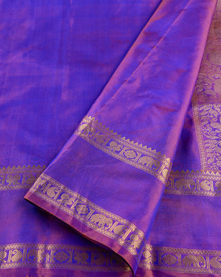 Lavender Dhoop-Chaon Kanjivaram saree with elephant and peacock motif border
