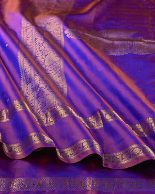 Lavender Dhoop-Chaon Kanjivaram saree with elephant and peacock motif border