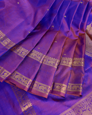 Lavender Dhoop-Chaon Kanjivaram saree with elephant and peacock motif border
