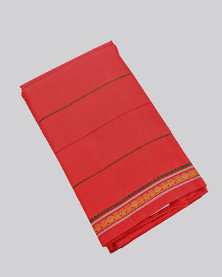 Crimson red pure silk handwoven Resham Kanjivaram saree with traditional silk thread temple border no zari green yellow accents