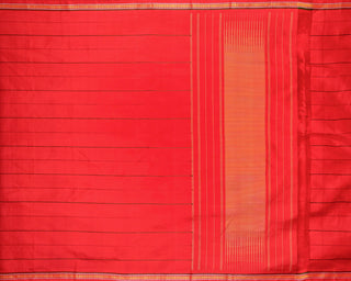 Crimson red pure silk handwoven Resham Kanjivaram saree with traditional silk thread temple border no zari green yellow accents