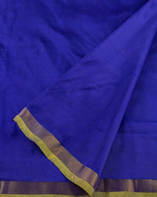 Royal Blue Pure Silk Uppada Jamdani Saree with Silver and Gold Zari Floral Vines