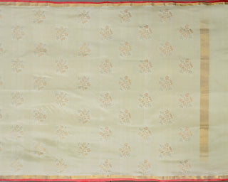 Crimson Red Handwoven Chanderi Pure Silk Saree with Gold Zari Floral Buttas, Meenakari Border, and Striped Pallu