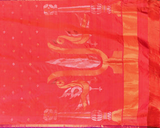 Fiery Orange Pure Silk Uppada Jamdani Saree with Tilak and Hamsa Motifs