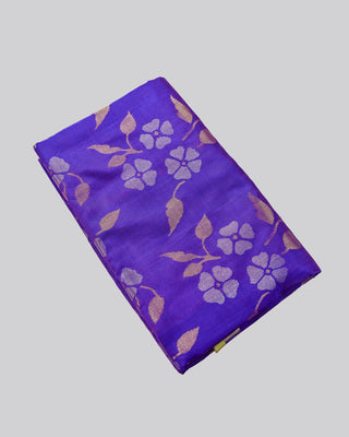 Deep Onion Purple Pure Silk Uppada Jamdani Saree with Floral Vines and Contrast Parrot Green Border