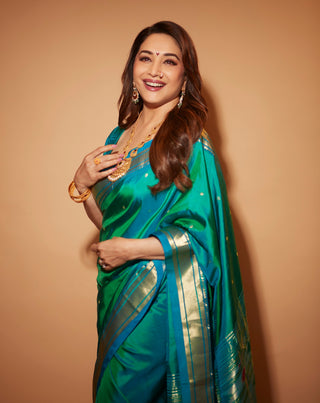 Madhuri Dixit's Peacock Blue Handloom Paithani Saree (Made to Order)