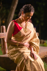 Golden Tissue Chanderi Saree with Pink Silk-facing (Made to Order)