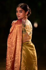 Half n Half Copper and Green-toned Tissue Saree