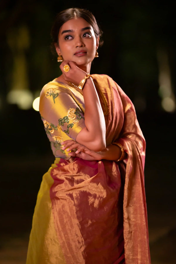 Half n Half Copper and Green-toned Tissue Saree