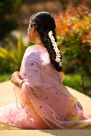 Pink Muslin Handloom Jamdani saree