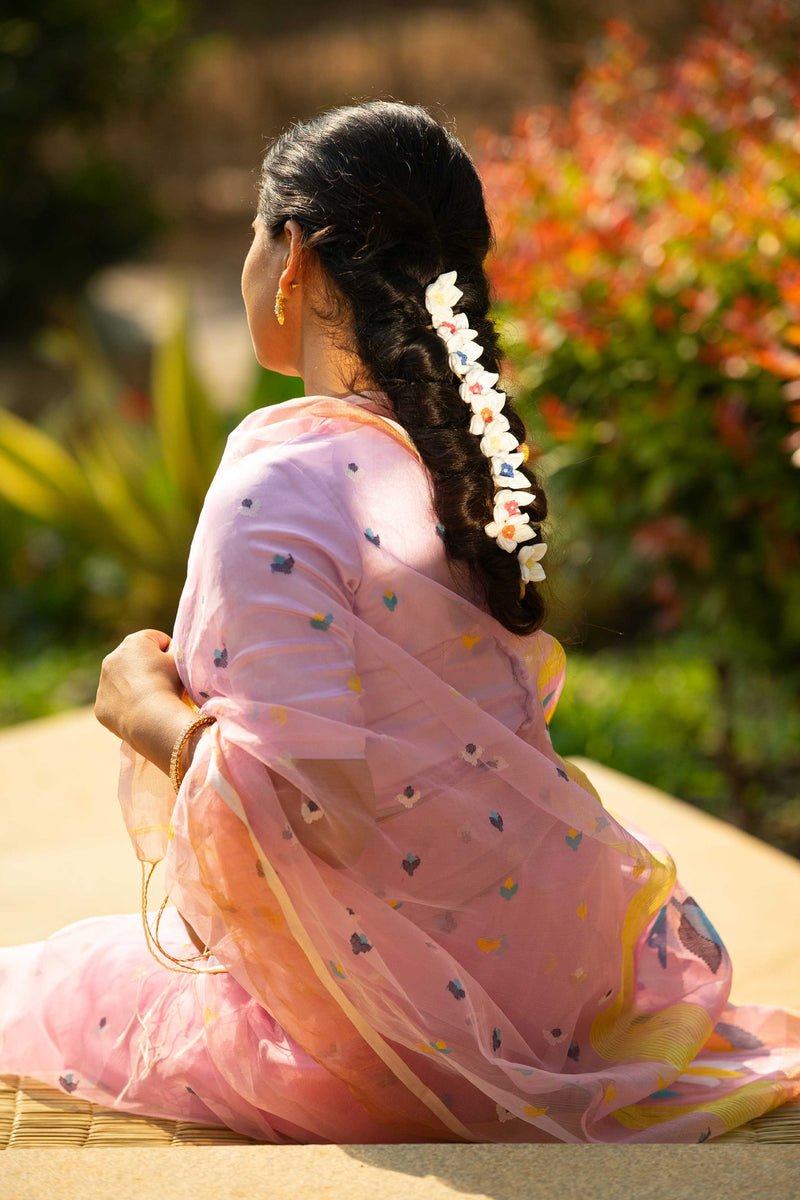 Pink Muslin Handloom Jamdani saree