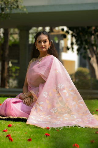 Pastel Pink Muslin Handloom Jamdani saree