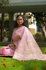 Pastel Pink Muslin Handloom Jamdani saree