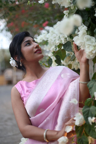 Light Pink and Silver Organza Saree