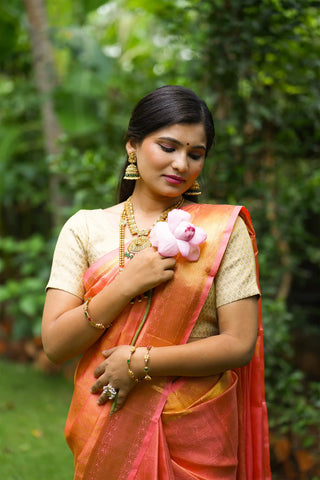 Peach Kanchipuram pure silk saree