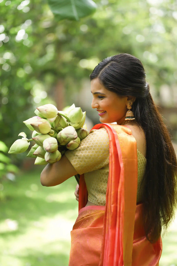 Peach Kanchipuram pure silk saree