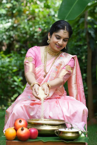 Peach Banarasi Pure Silk Saree