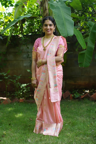 Peach Banarasi Pure Silk Saree