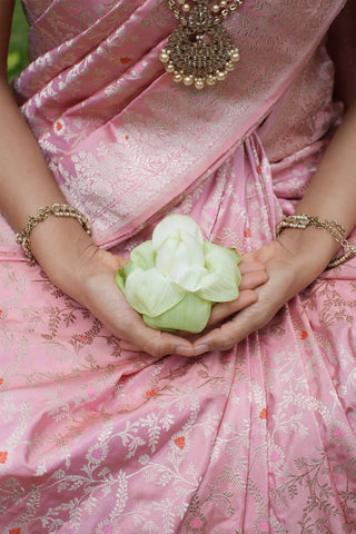 Peach Gold Banarasi Pure Silk Saree