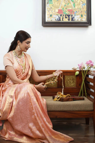 Peachy Pink Kanchipuram Pure Silk Saree (Made to order)