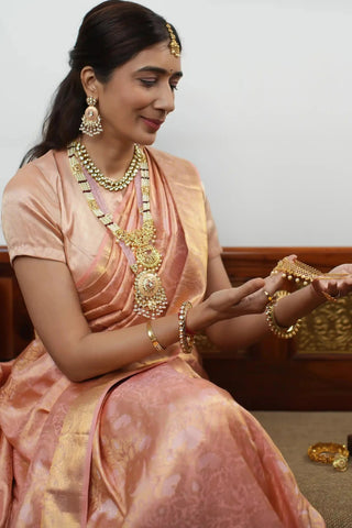 Peachy Pink Kanchipuram Pure Silk Saree (Made to order)