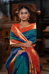 Teal Blue dual tone Paithani Pure Silk saree